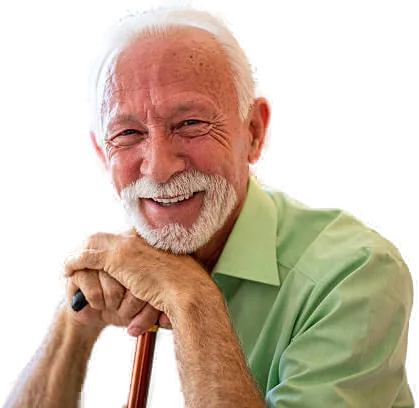 Smiling senior man with a walking cane